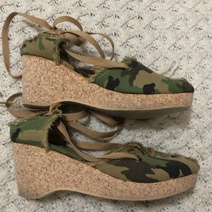 Funky camo peep toe wedges